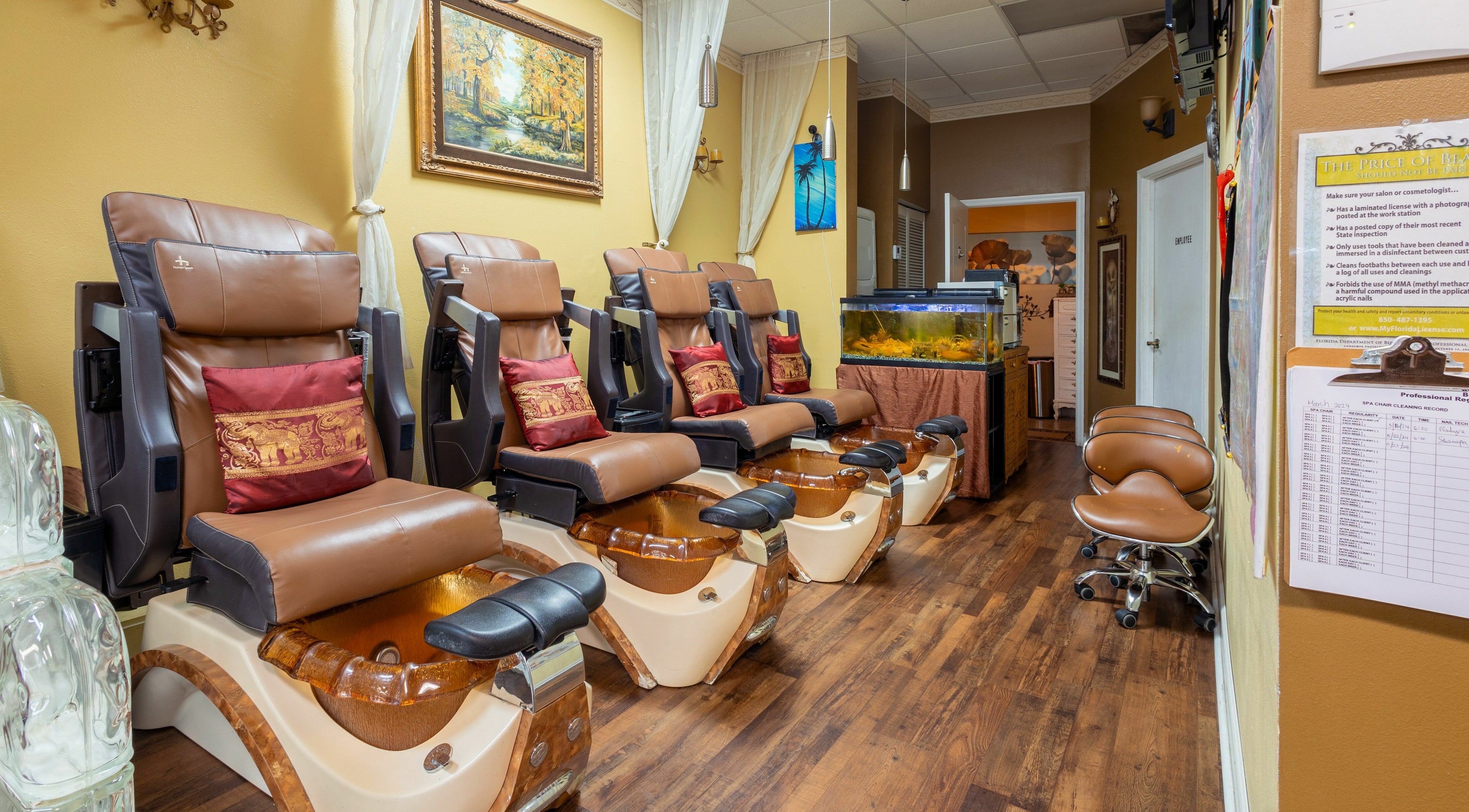Pedicure chairs at Perfection Nails and Spa, Merritt Island, Florida, US, offering a luxury experience.