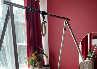 Wellness setup with gymnastic rings at The Talking Body Clinic, Glasgow, Scotland, GB.