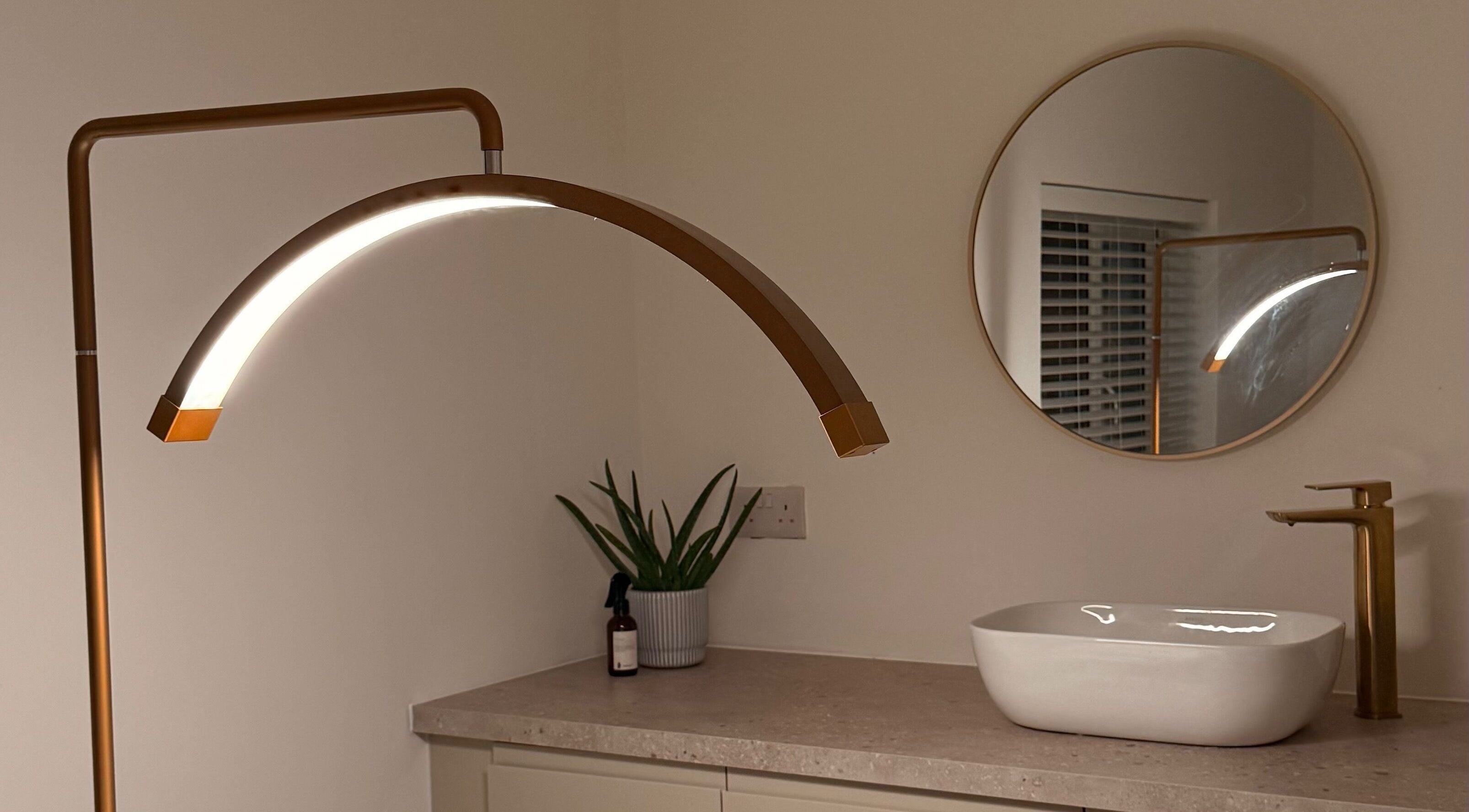 Sophisticated vanity area at Beauty Edit By Leah, Worsley, England, GB with a mirror and modern lighting.