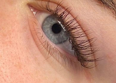 Close-up of a perfectly groomed eye at Saragh's Serenity Beauty Studio, Tullamore, County Offaly, IE.