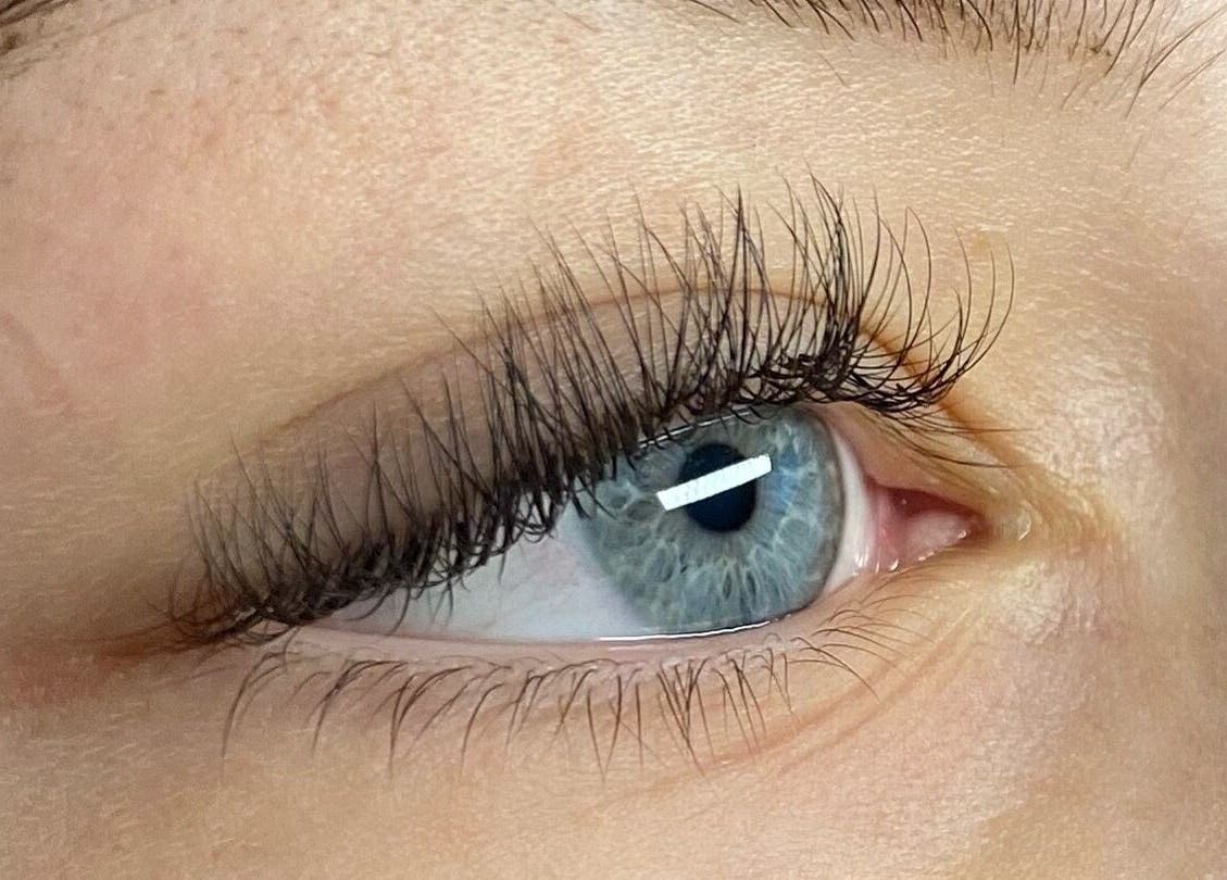 Close-up of enhanced eyelashes at Saragh's Serenity Beauty Studio in Tullamore, County Offaly, IE.