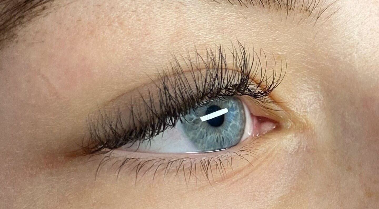 Close-up of enhanced eyelashes at Saragh's Serenity Beauty Studio in Tullamore, County Offaly, IE.