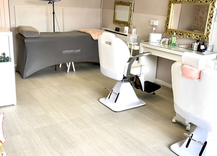 Interior of Sophie Beauty Brow & Lash in Glasgow, Scotland, GB featuring plush salon chairs and mirrors.