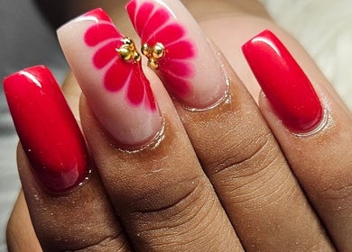 Elegant red flower nails from Jai'sNails at Bridgetown, Saint Michael, BB.