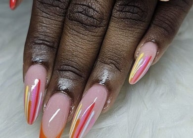 Colorful nail art with vibrant stripes at Jai'sNails, Bridgetown, Saint Michael, BB.