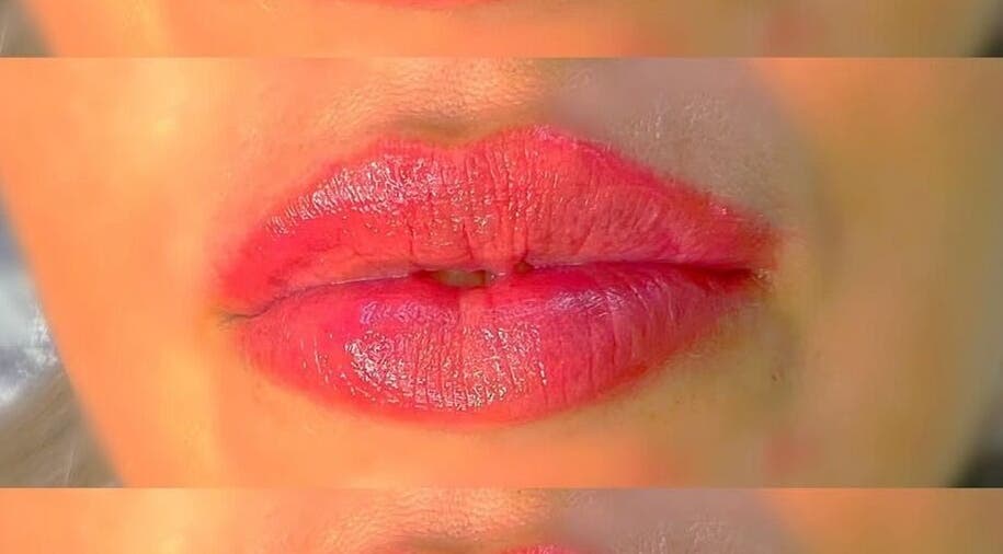Close-up of vibrant lips at Bee Beauty Aesthetics, Southampton, England, GB.
