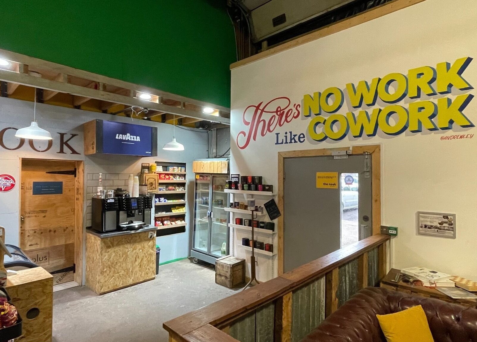 Welcoming nook area at The Curl Studio in Cullompton, England, GB with cozy seating and refreshments.