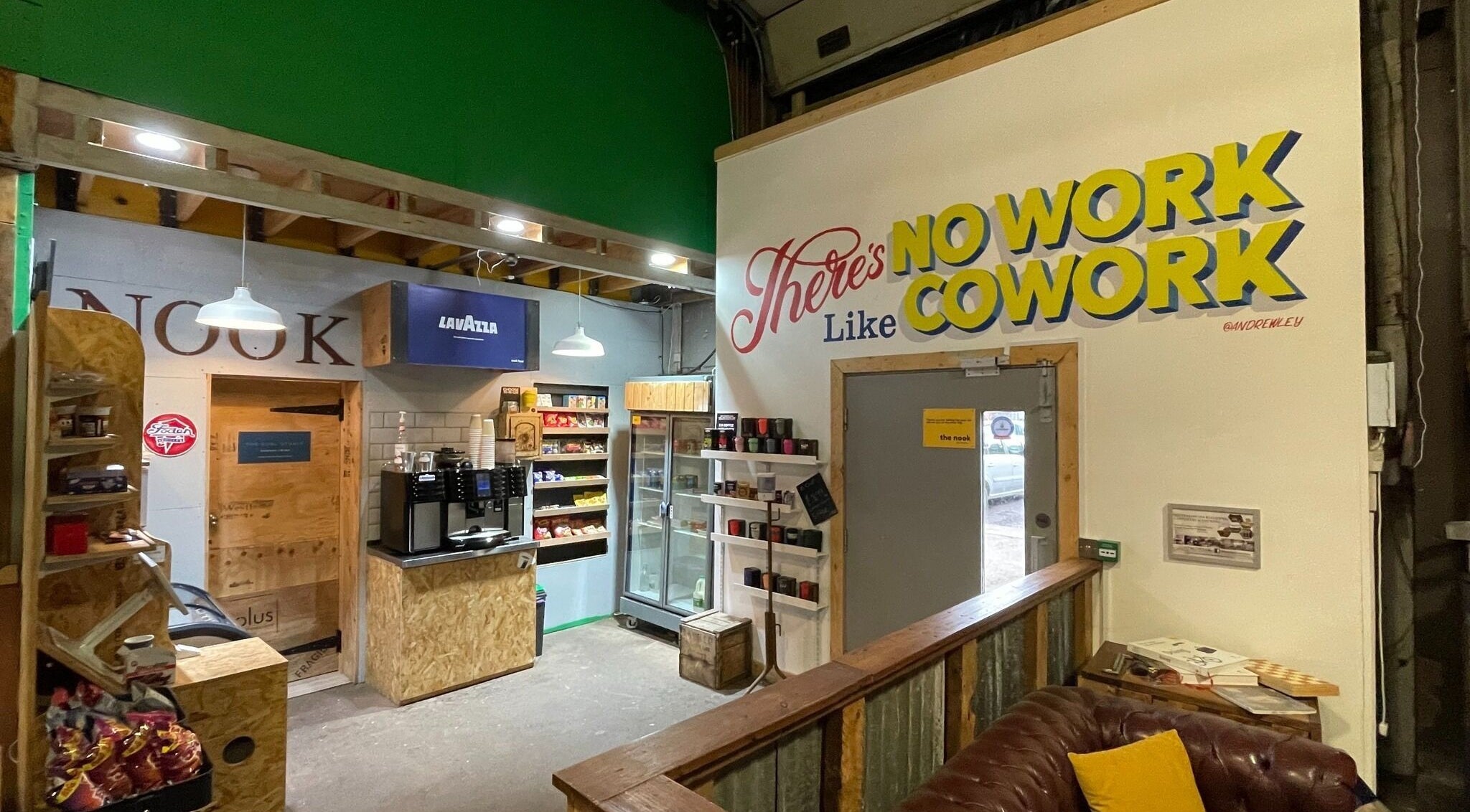 Welcoming nook area at The Curl Studio in Cullompton, England, GB with cozy seating and refreshments.