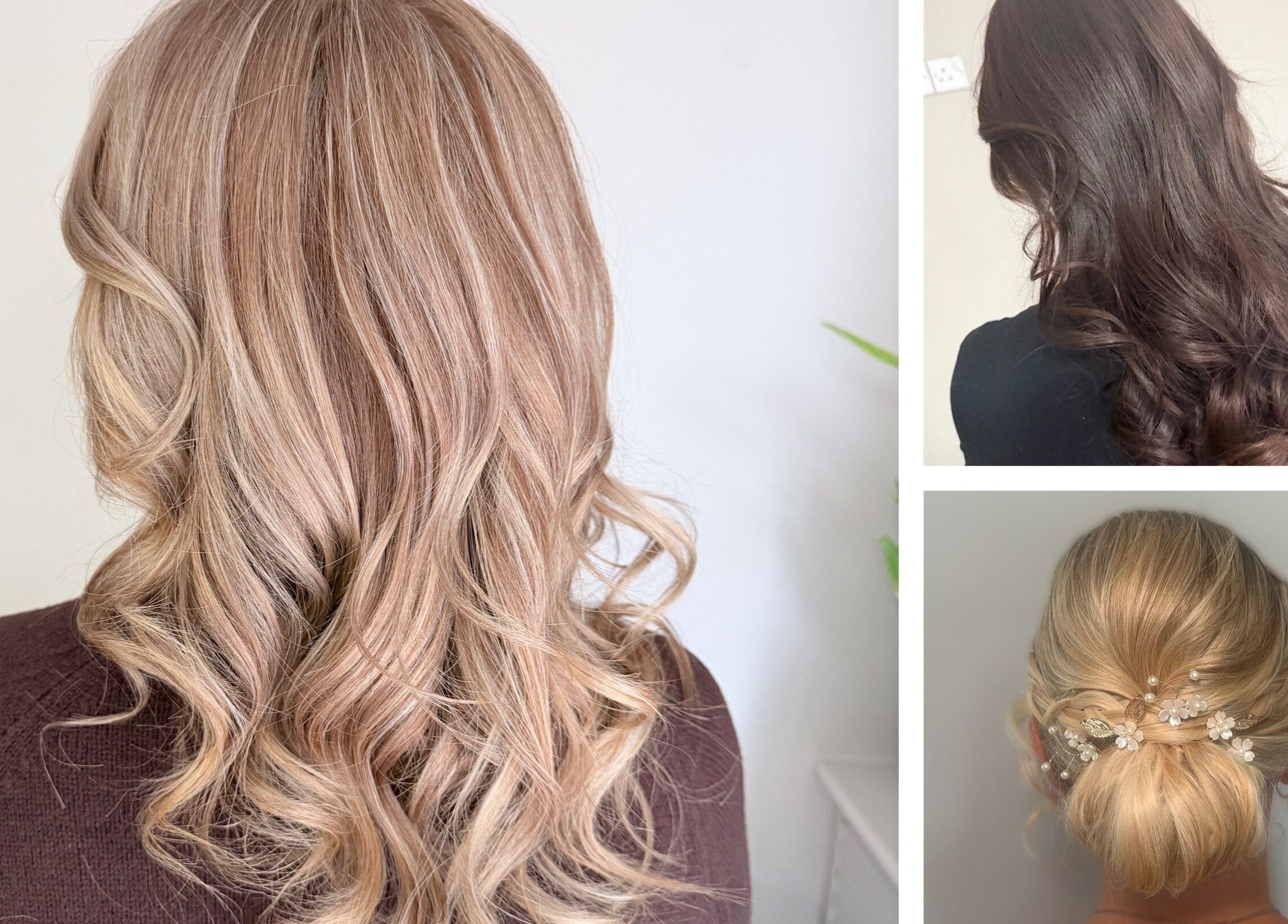 Stylish hair designs at CGhairdesign at The Loft Hair Expertise in March, England, GB showcasing curls and updos.