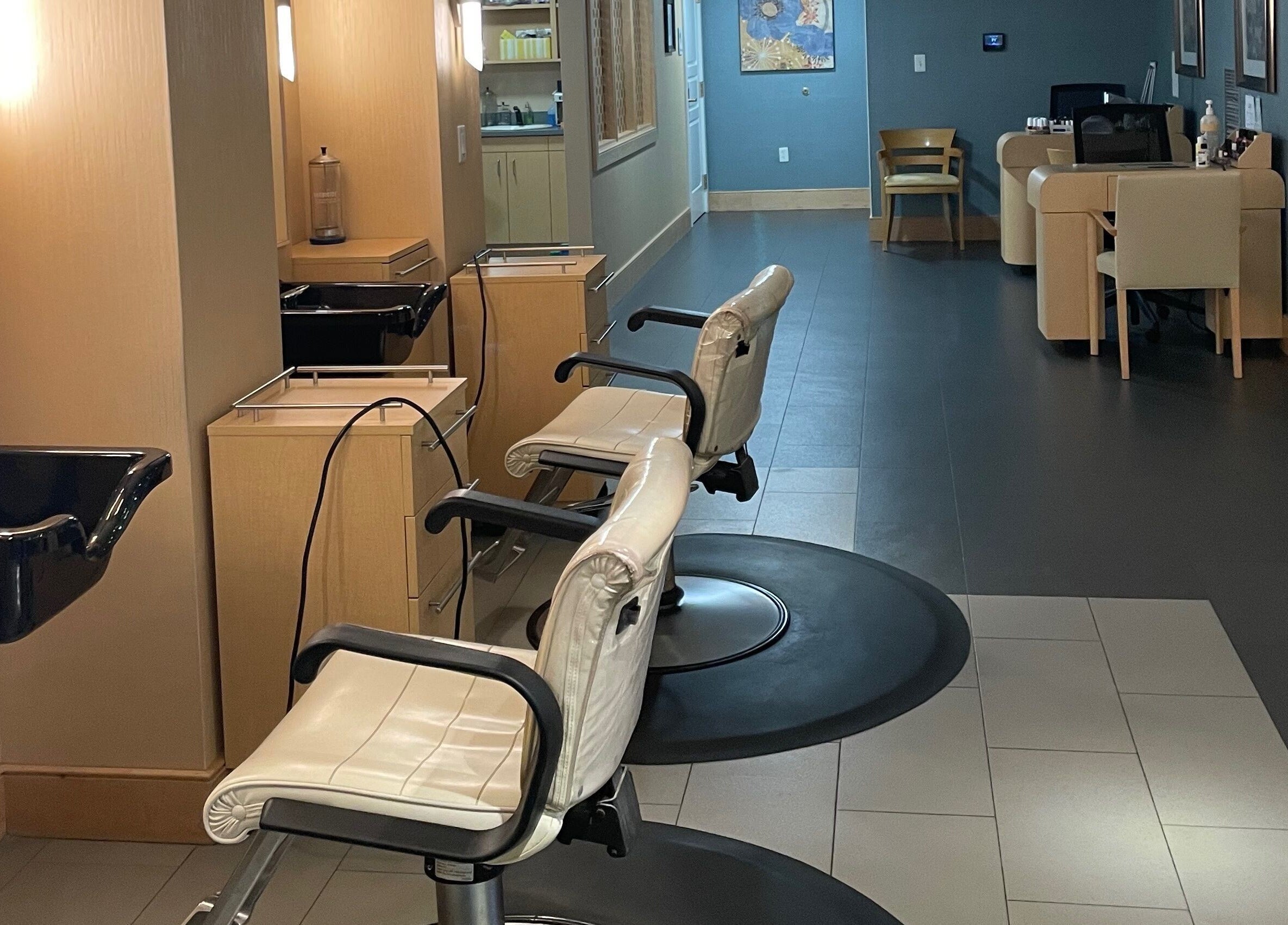 Elegant salon chairs at North Hill Elements Day Spa and Salon, Needham, Massachusetts, US.