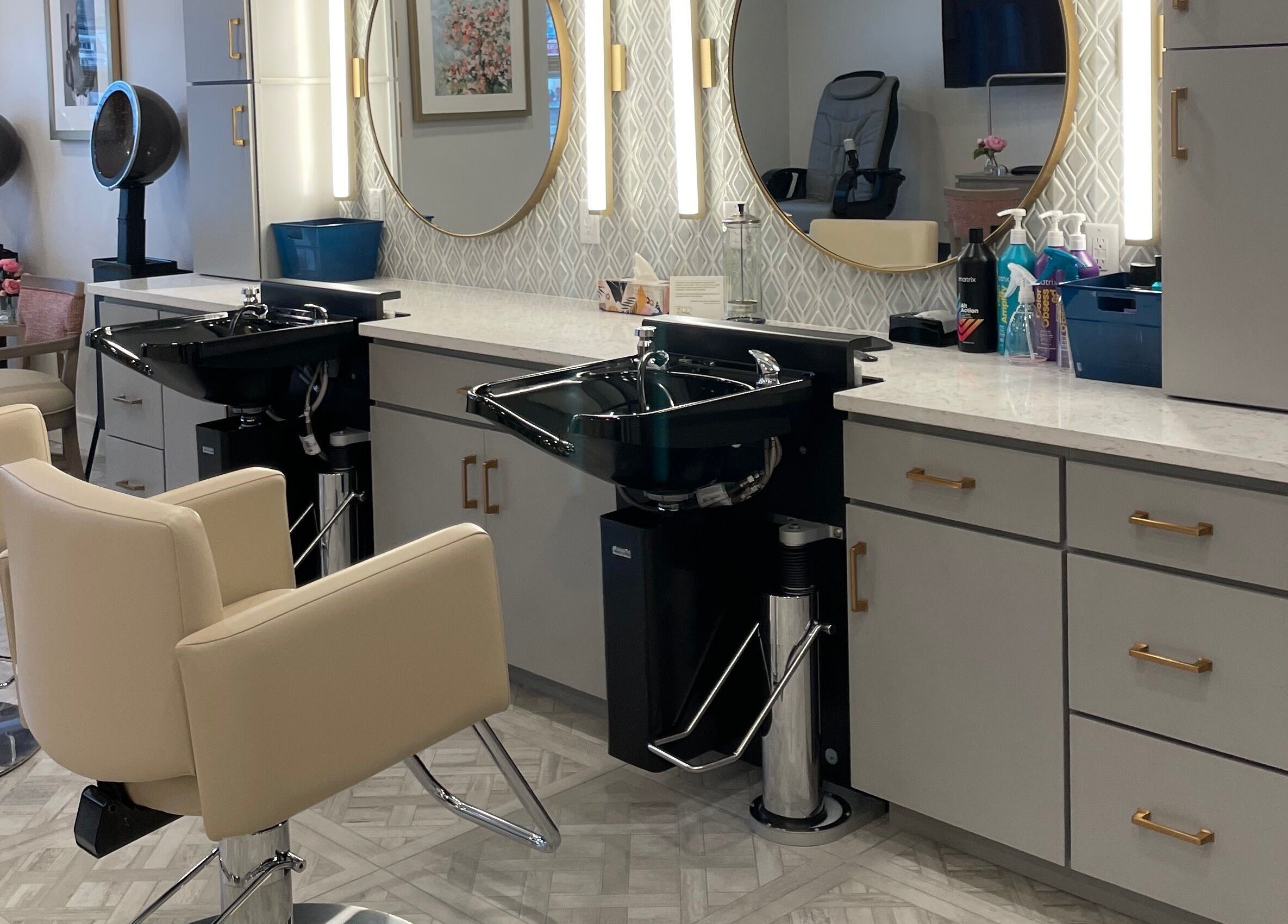 Sophisticated styling area at Cornerstone of Weymouth Salon in Weymouth, Massachusetts, US.