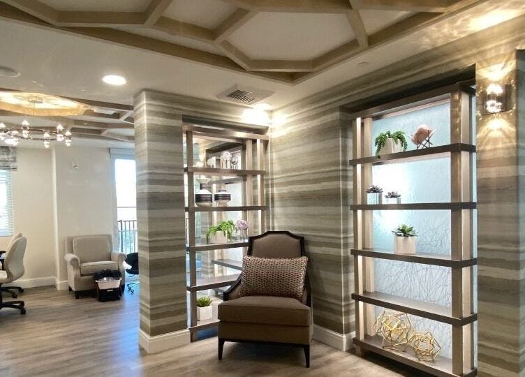 Calm, elegant lounge area at ACOYA Troon Spa Sensi Salon, Scottsdale, Arizona, US, with stylish decor.