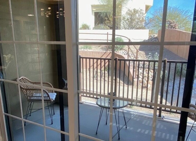 Relaxing patio view at ACOYA Troon Spa Sensi Salon, Scottsdale, Arizona, US, offering serene outdoor seating.