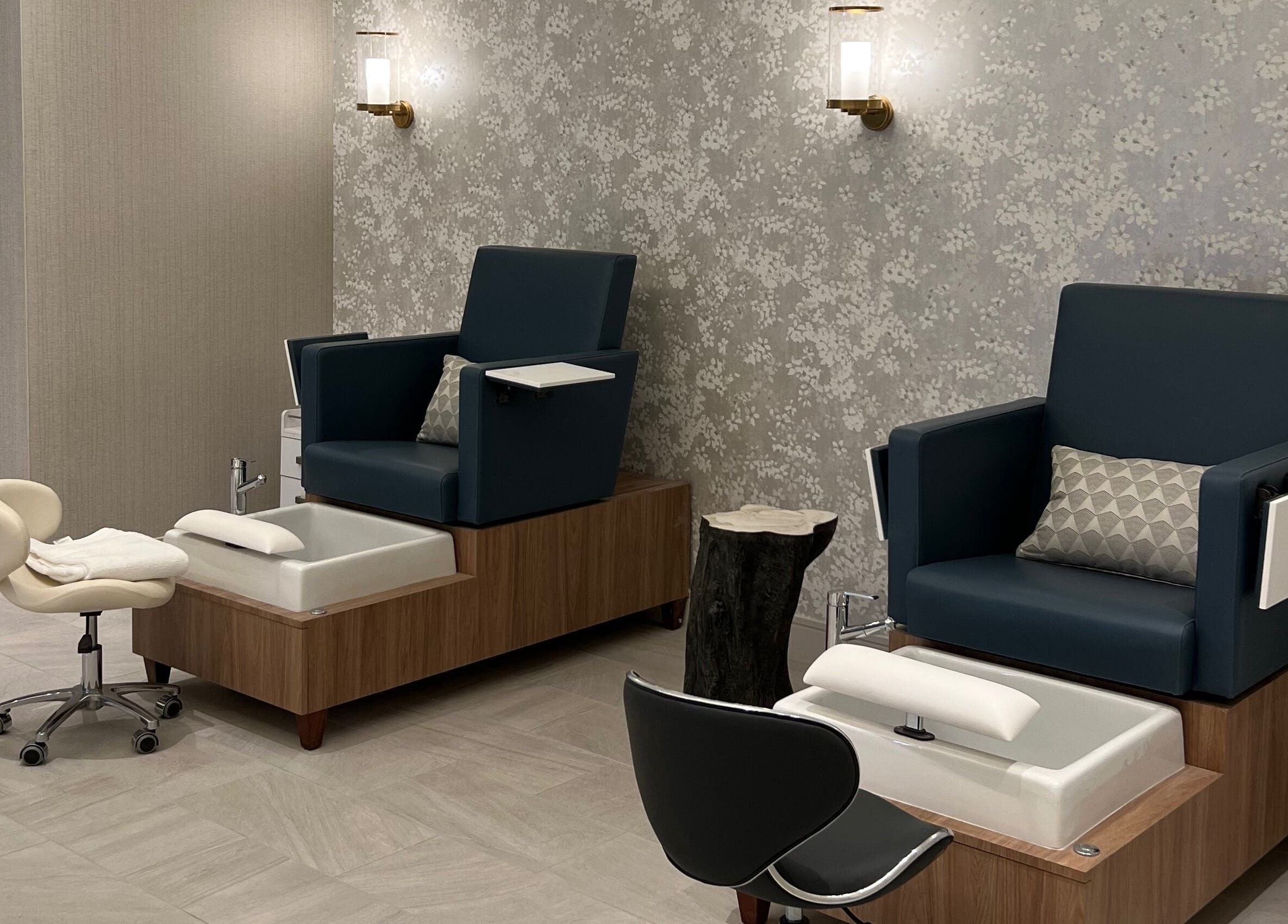 Elegant pedicure stations at Indulge at Clearwater at the Heights, Houston, Texas, US, offering comfort and style.