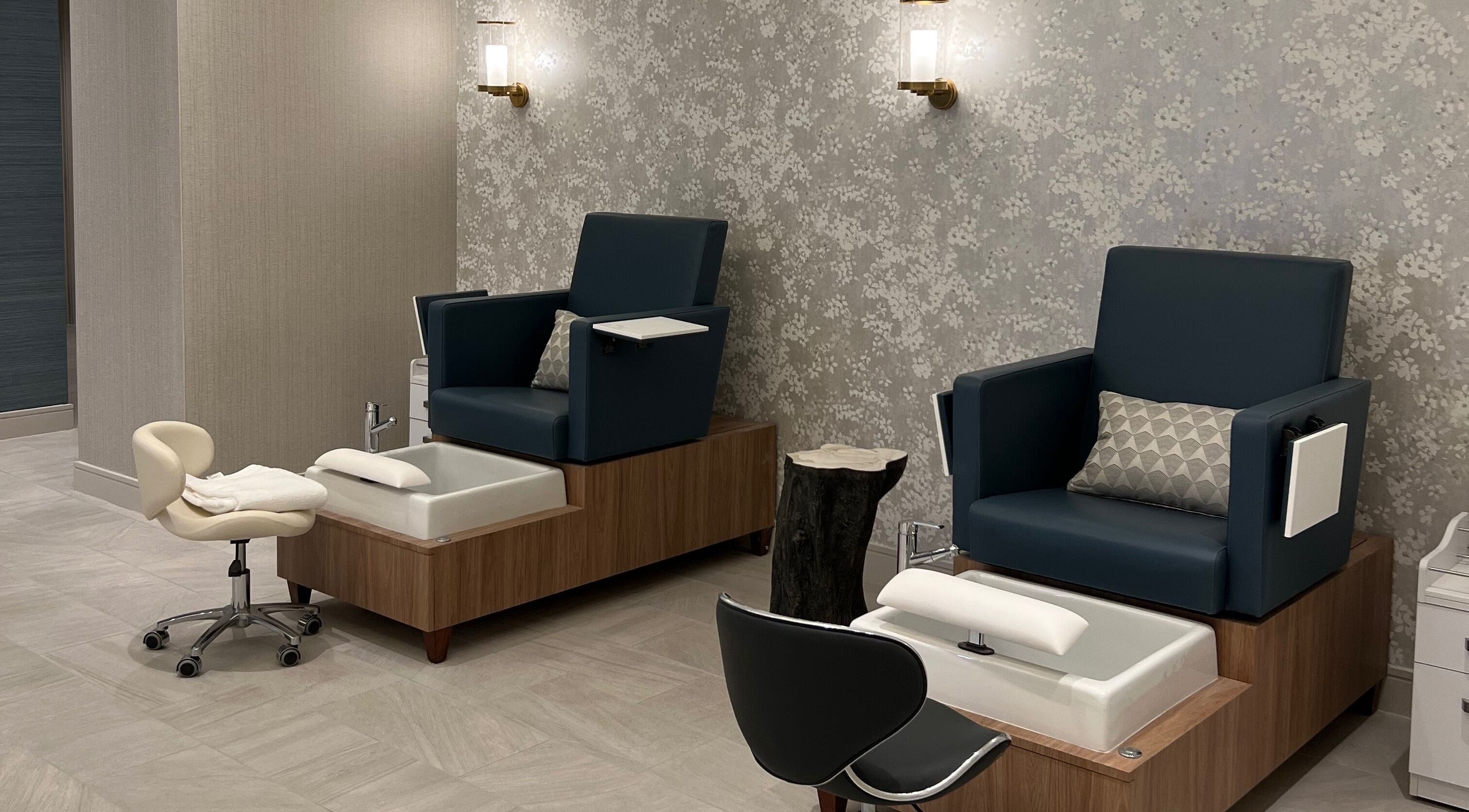 Elegant pedicure stations at Indulge at Clearwater at the Heights, Houston, Texas, US, offering comfort and style.