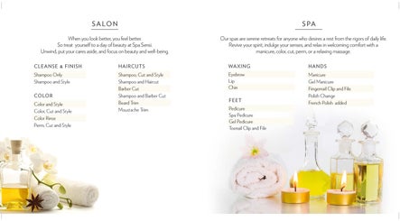 Service menu at Brightview Fallsgrove Salon in Rockville, Maryland, showcasing spa and salon offerings.