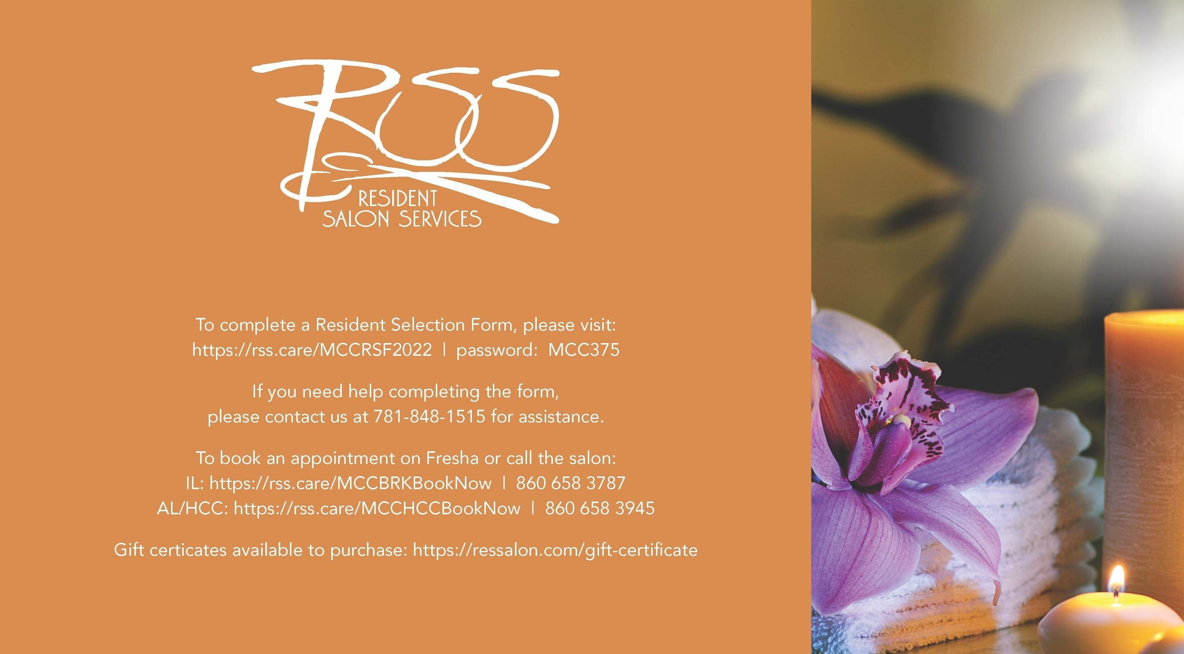 Relaxing candlelit setting at McLean Salon (HCC), Simsbury, Connecticut, US with orchids and towels.