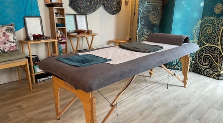 Massage table setup at ‘Me Time!’ Massage and Well-Being @ Boston Road, Weston-super-Mare, England, GB.