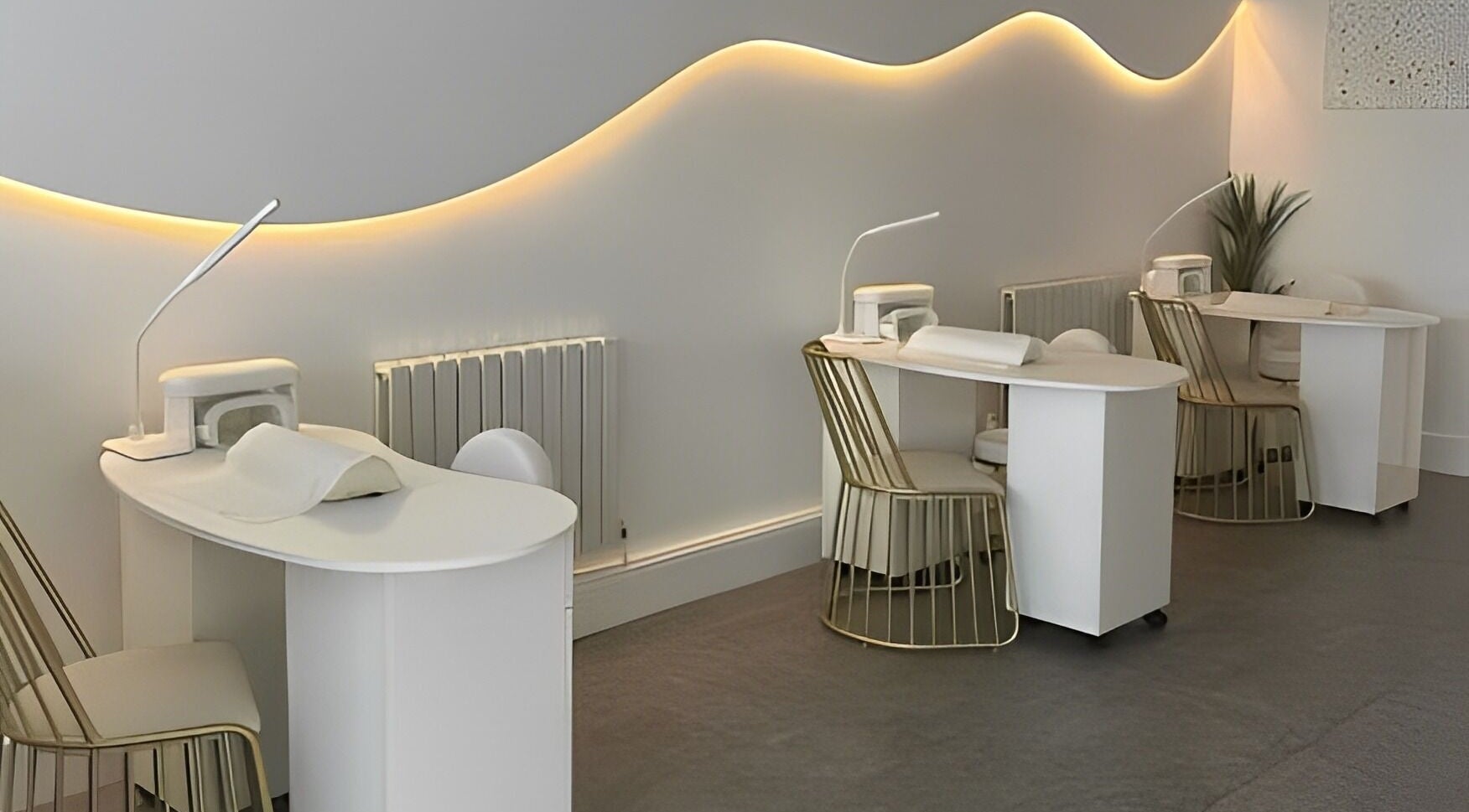 Elegant manicure stations at Haus of Beauté, Birstall, England, GB, offering luxury beauty services.