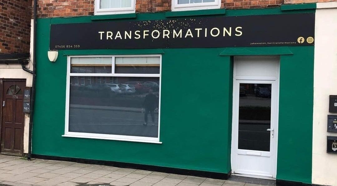 Front view of Jake Weston Hair Transformations in Grantham, England, GB, featuring a sleek green exterior.