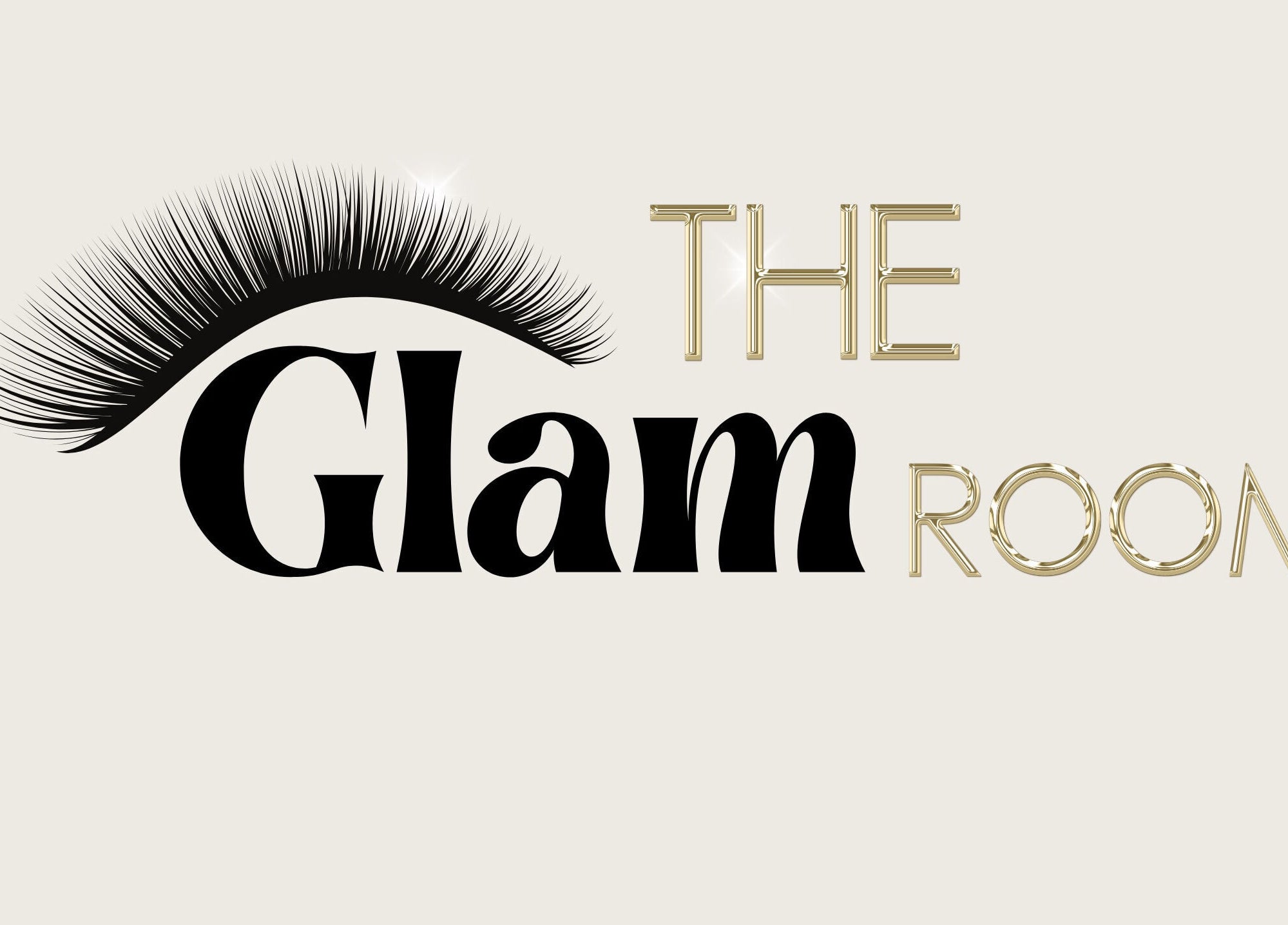 The Glam Room Hertford logo featuring a stylized eyelash, located in Hertford, England, GB.