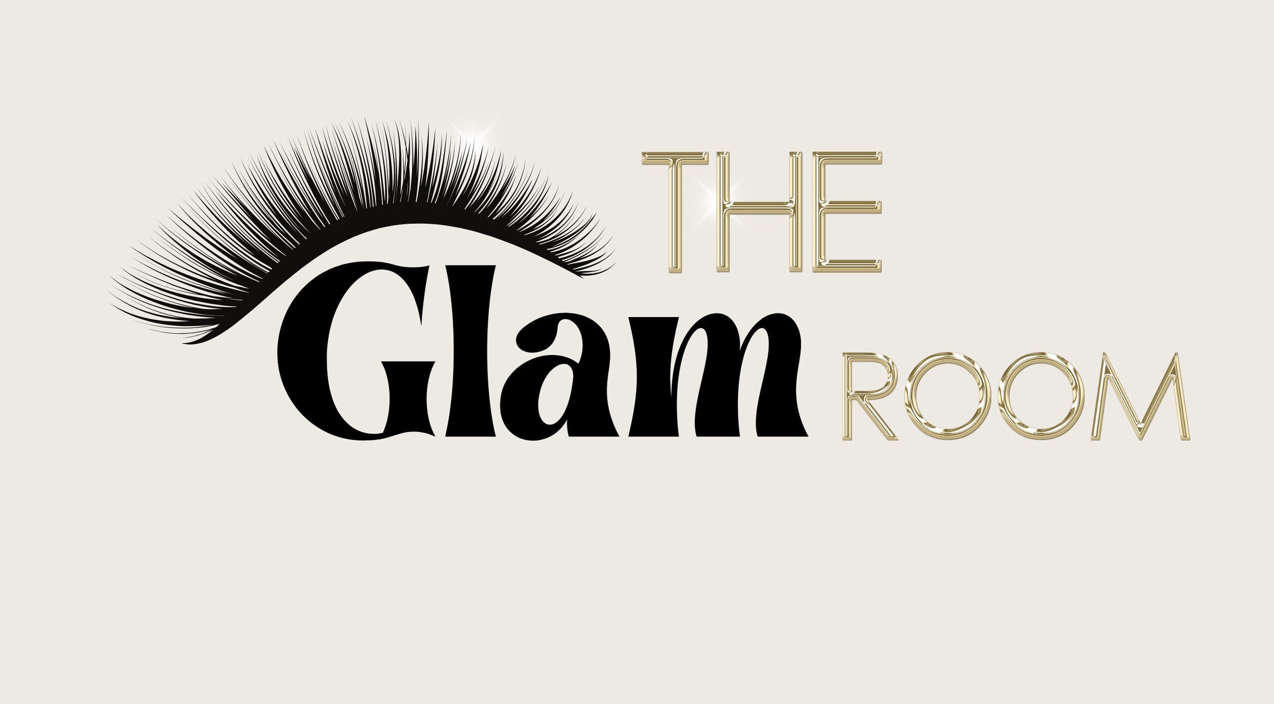 The Glam Room Hertford logo featuring a stylized eyelash, located in Hertford, England, GB.