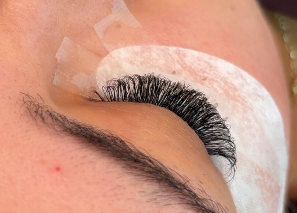 Close-up view of eyelash extensions at The Glam Room Hertford, Hertford, England, GB.