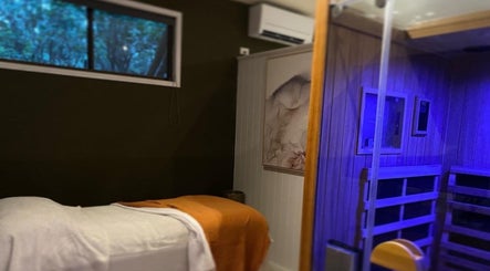 A tranquil massage and sauna room at Amaroo Wellness, Landers Shoot, Queensland, AU.