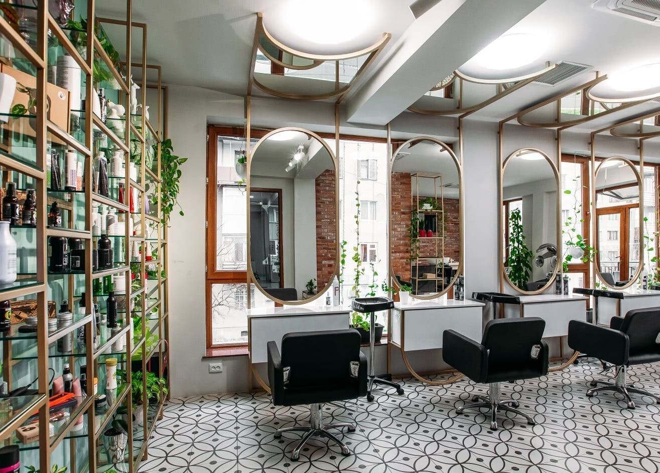 Chic interior of MG esthetica Madagoni, Rustavi with stylish mirrors and seating in Kvemo Kartli, GE.