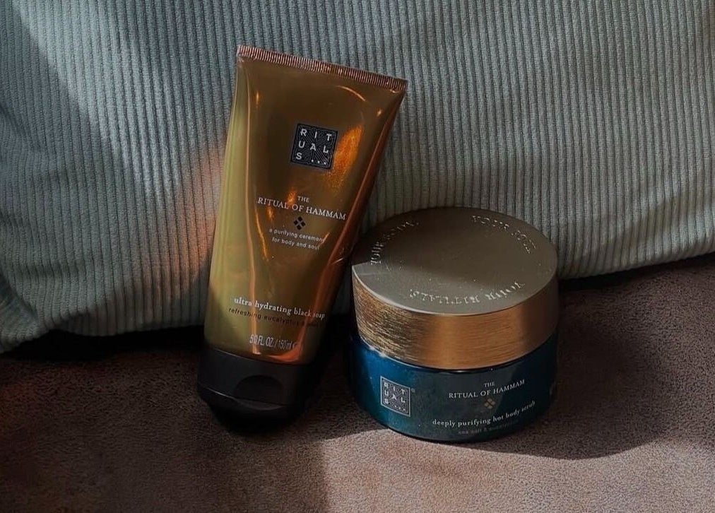 Luxurious Rituals of Hammam skincare on a cushion at Billie's Brows and Nails, Hastings, England, GB.