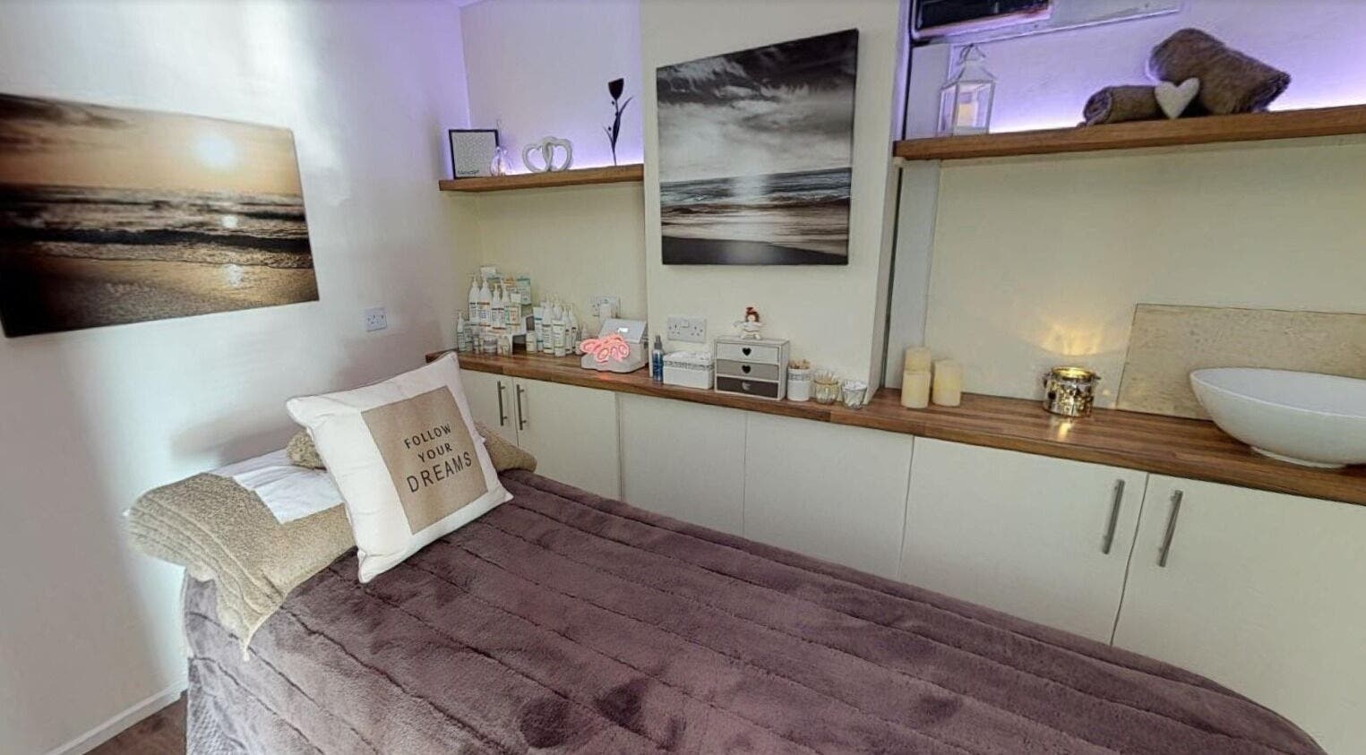 Tranquil treatment room at Your Beauty Secret in Brighouse, England, GB, featuring cozy decor and calming tones.