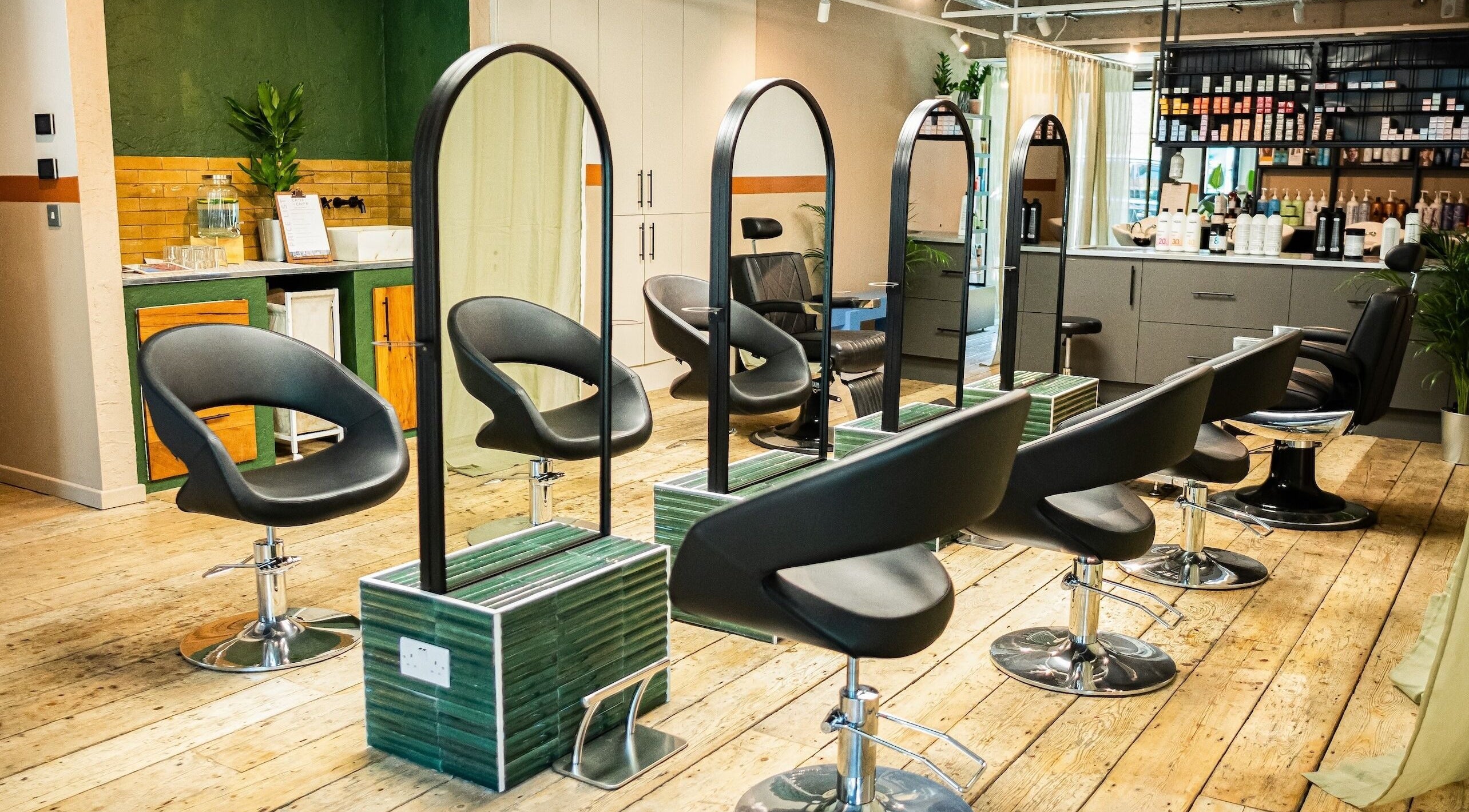 Elegant interior of Chop Chop London Camden in London, England, GB, showcasing stylish salon chairs and decor.