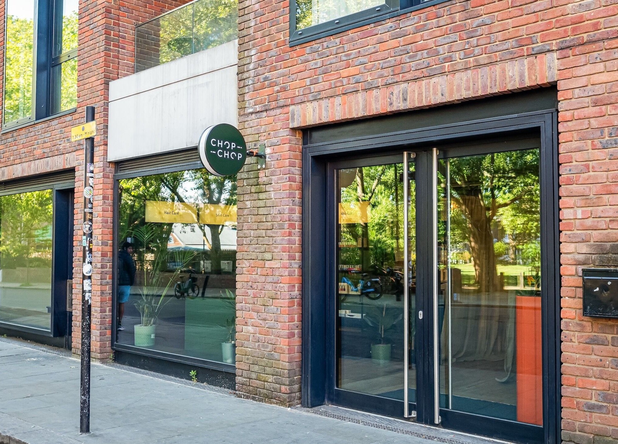 Exterior of Chop Chop London Camden, a modern brick venue in London, England, GB.