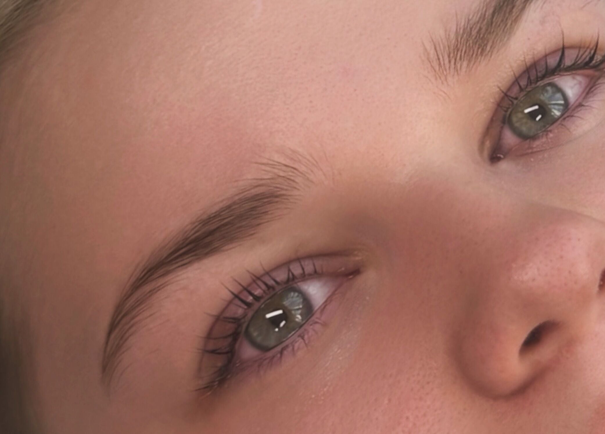 Close-up of pampered eyes at Lucisbeautyroom, Redlodge, England, GB, showcasing precise eyebrow detail.