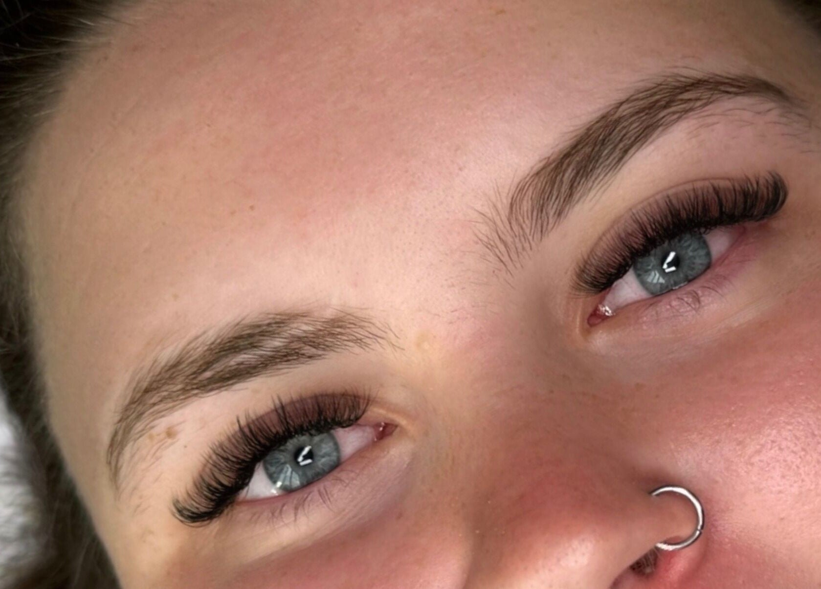 Close-up of styled eyelashes at Lucisbeautyroom, Redlodge, England, GB. Perfect example of expert beauty work.