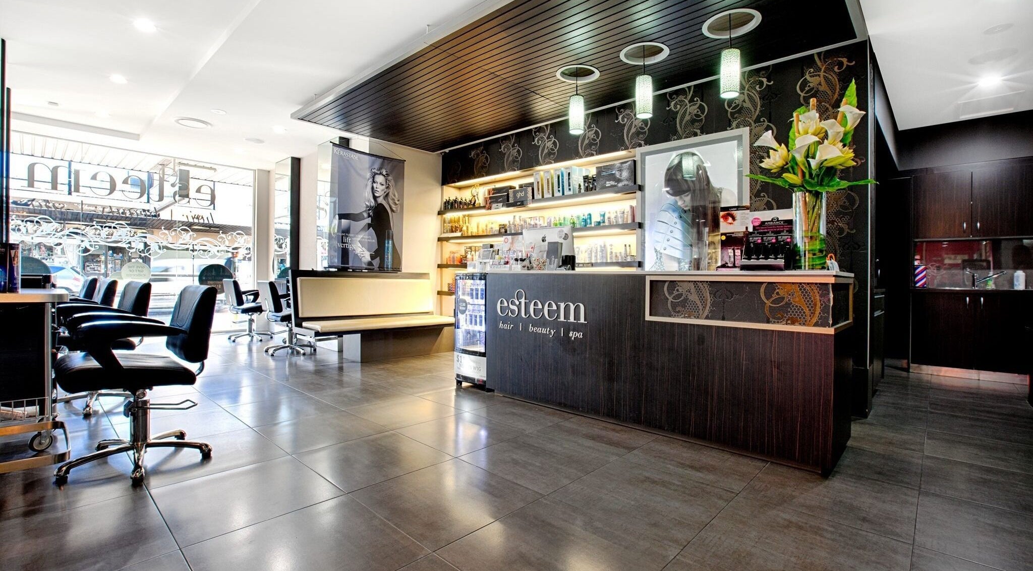 Esteem Hair Beauty Spa reception area in Penrith, New South Wales, AU, showcasing modern interior design.