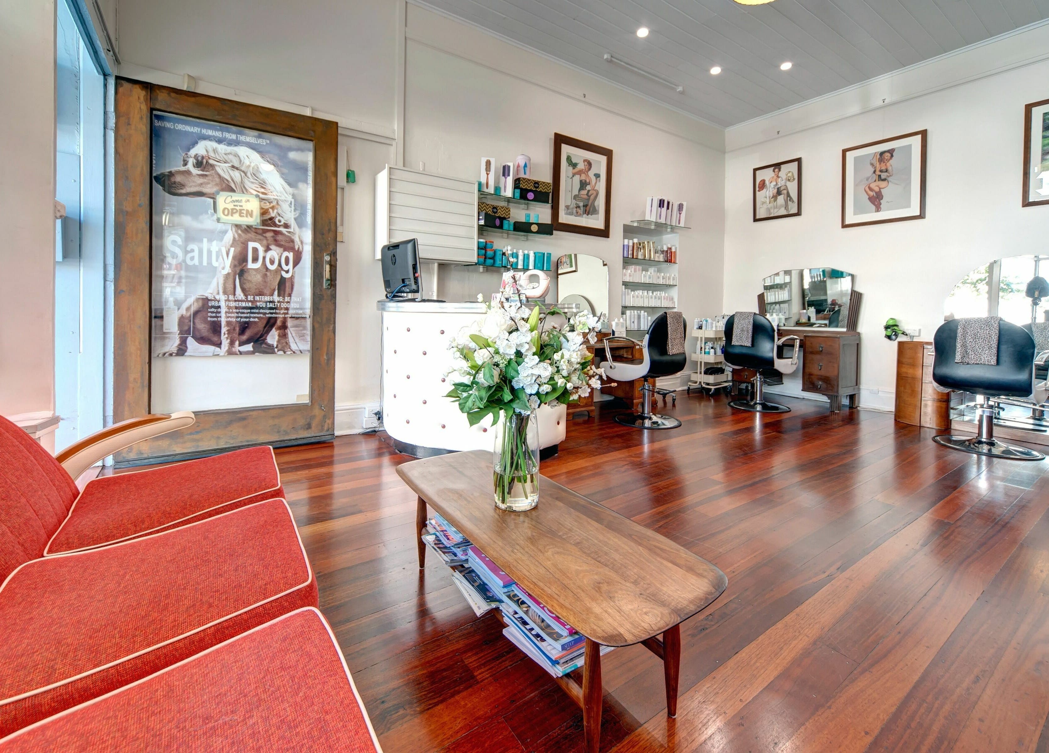 Stylish interior of Doowop Hair in Fremantle, Western Australia, AU with modern seating and decor.