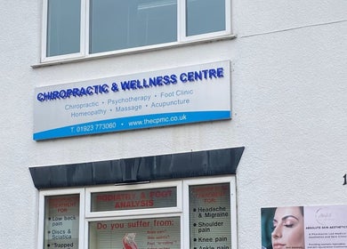 Intuitive Bodywork facade with wellness signage in Rickmansworth, England, GB.