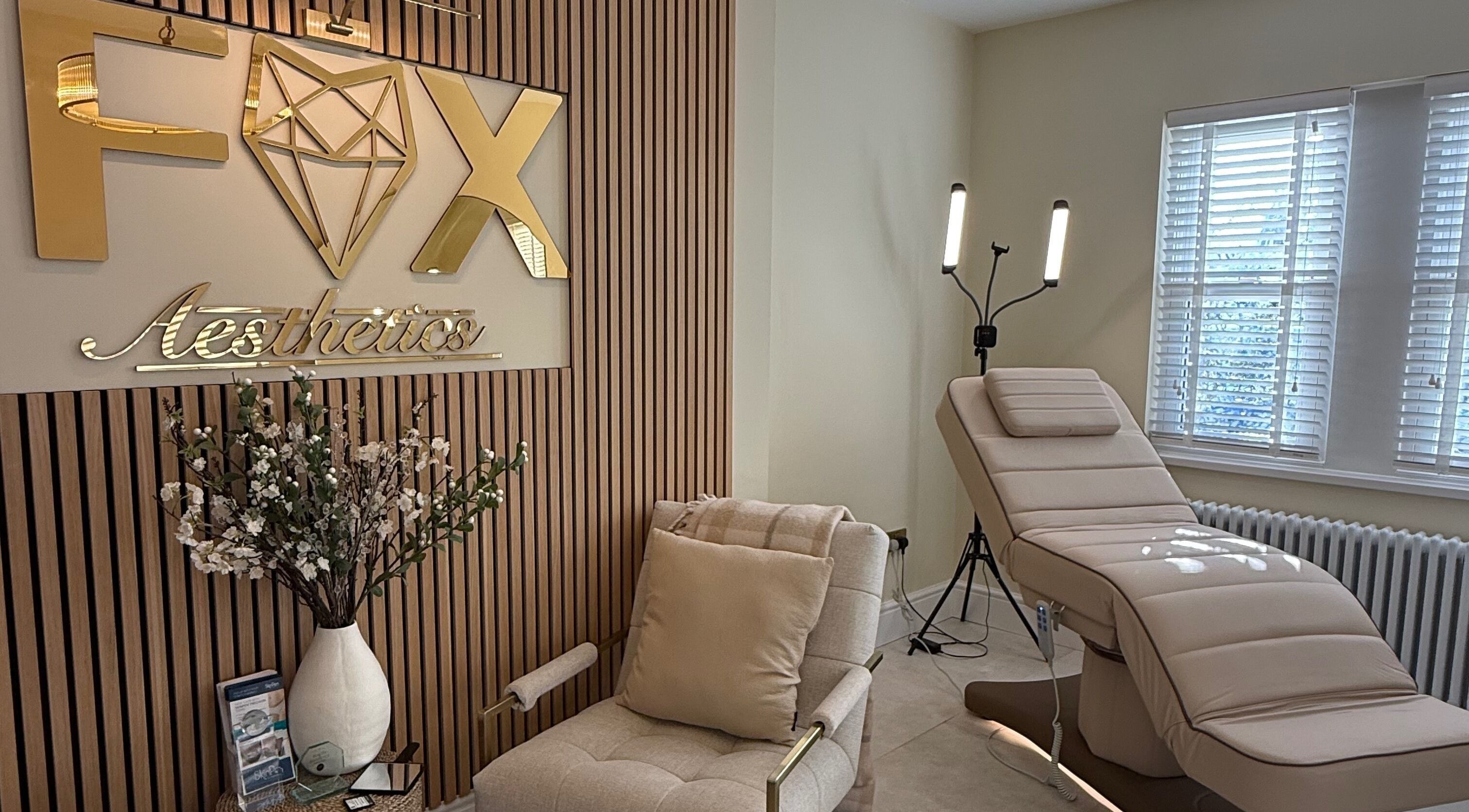 Elegant treatment room at Fox Aesthetics, Bridgend, Wales, GB offers relaxing spa services.