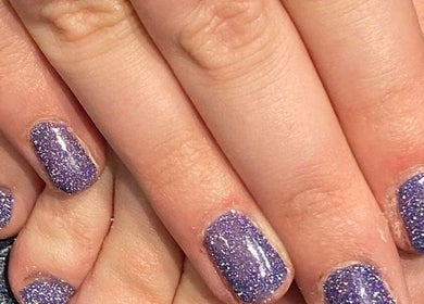 Sparkling purple manicure and pedicure at All About You, Armadale, Scotland, GB.
