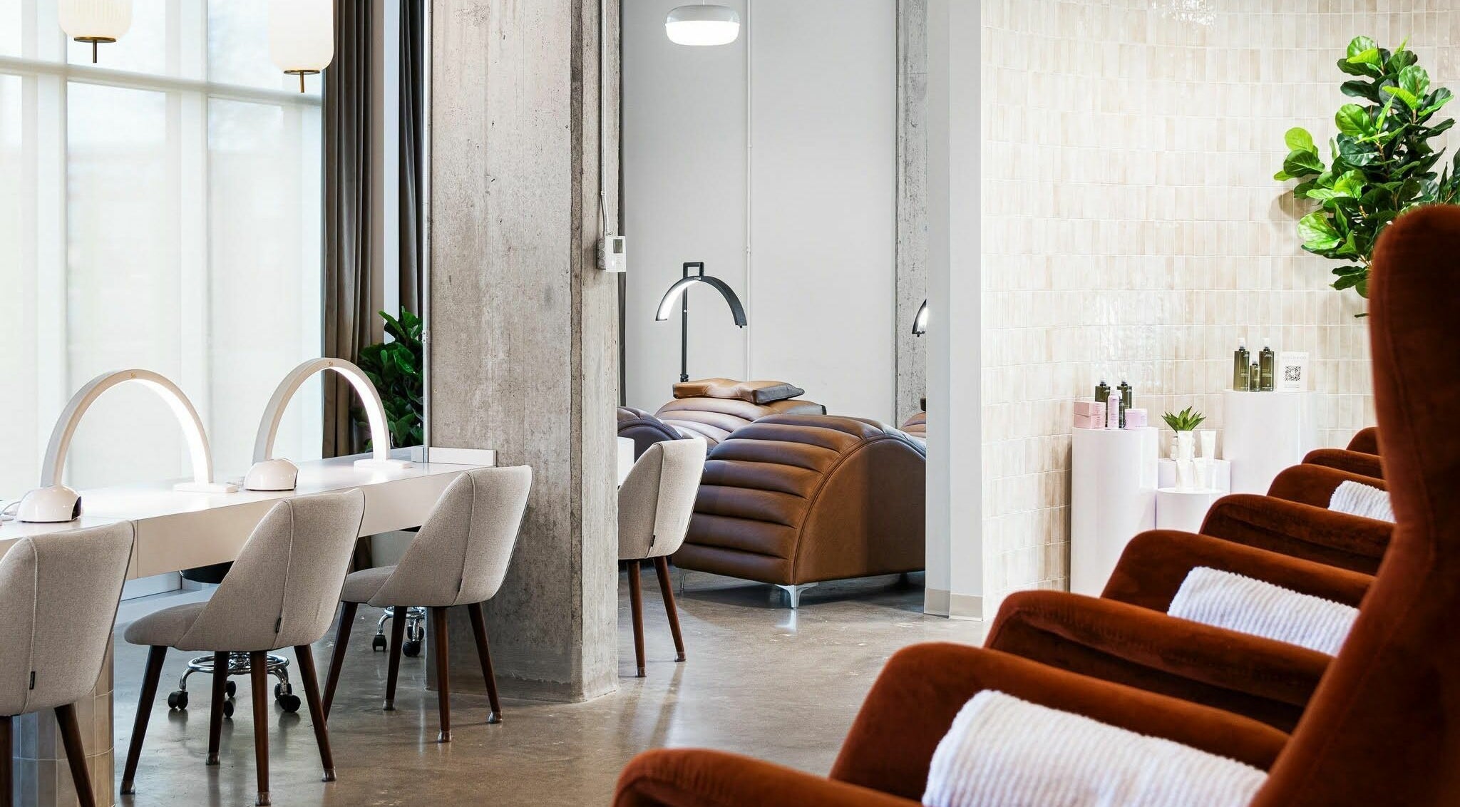 Inside view of SoFlo & Co Tannery's modern lounge area in Moncton, New Brunswick, CA.