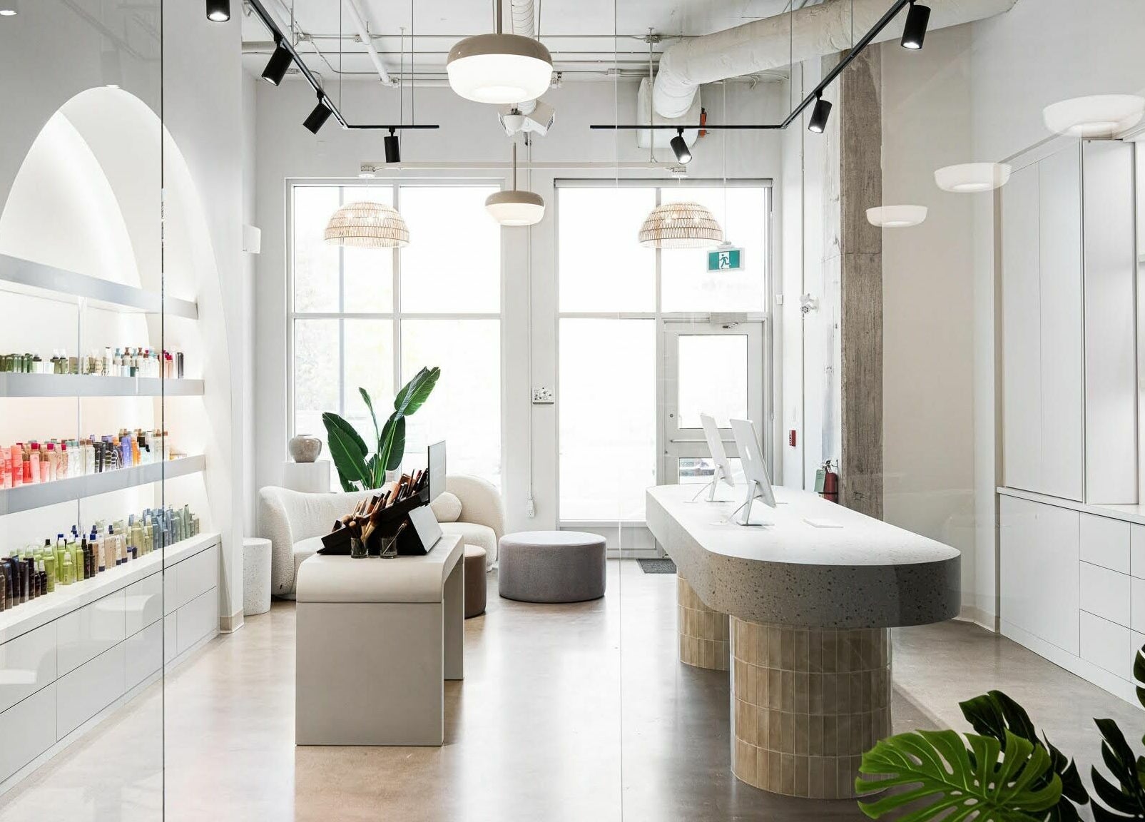 Chic interior of SoFlo & Co Tannery in Moncton, New Brunswick, CA featuring sleek furniture and well-lit product displays.