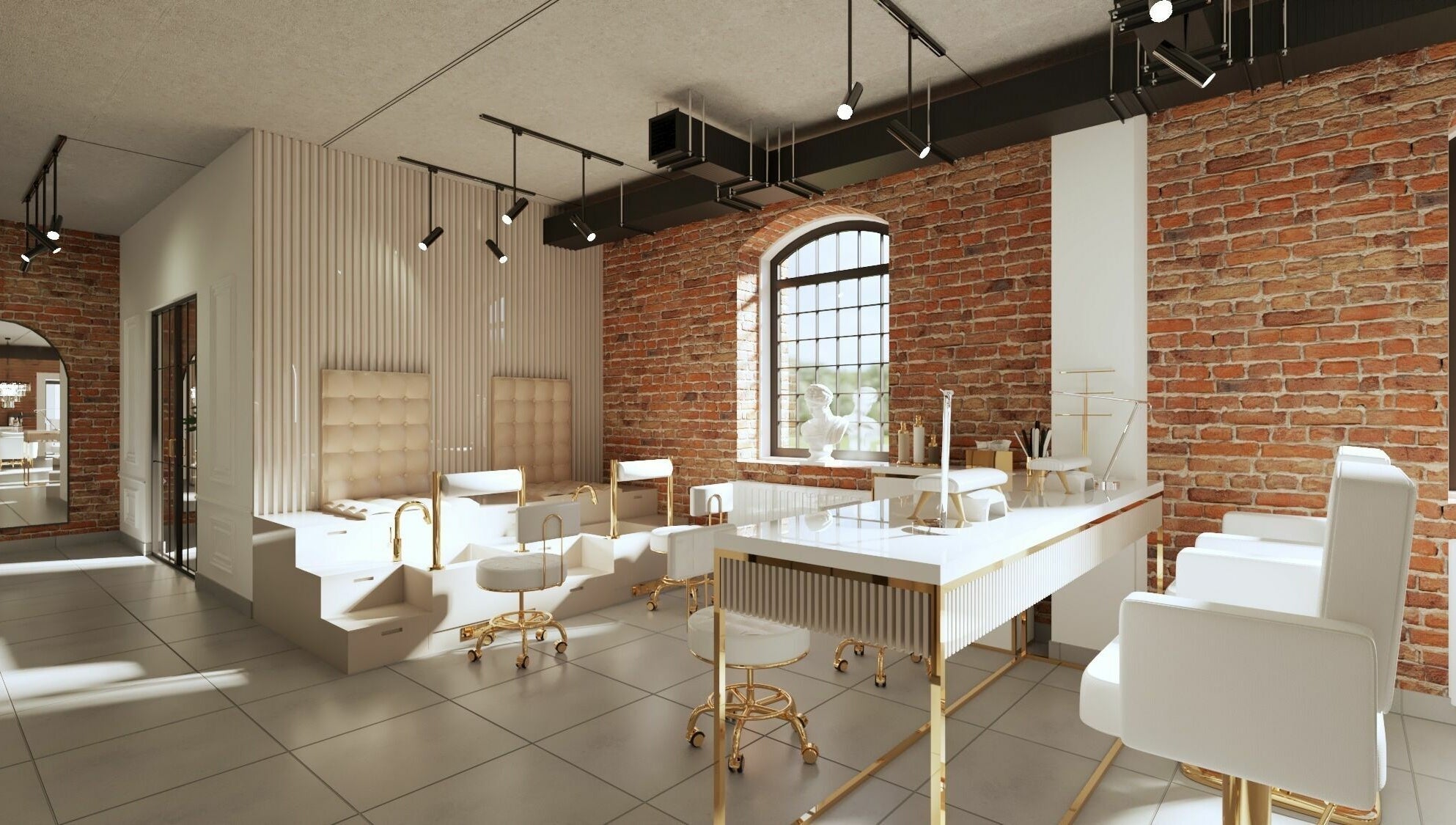 Luksusowe wnętrze Besties Nowosolna w Łódź, Łódzkie, PL z nowoczesnym wystrojem i eleganckim białym wyposażeniem.