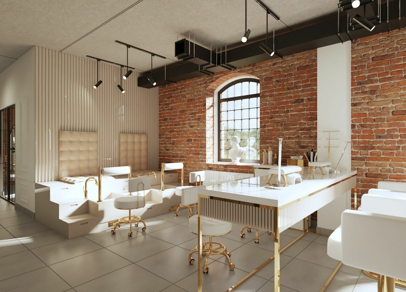 Luksusowe wnętrze Besties Nowosolna w Łódź, Łódzkie, PL z nowoczesnym wystrojem i eleganckim białym wyposażeniem.