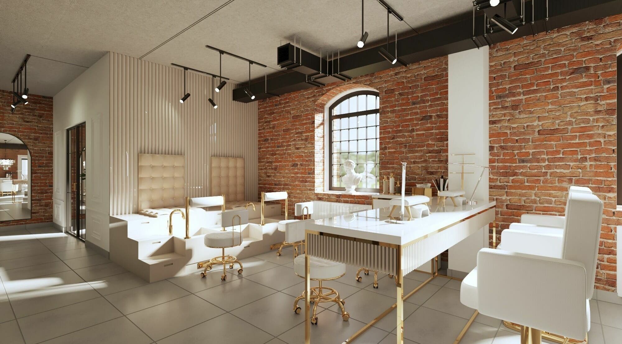 Luksusowe wnętrze Besties Nowosolna w Łódź, Łódzkie, PL z nowoczesnym wystrojem i eleganckim białym wyposażeniem.