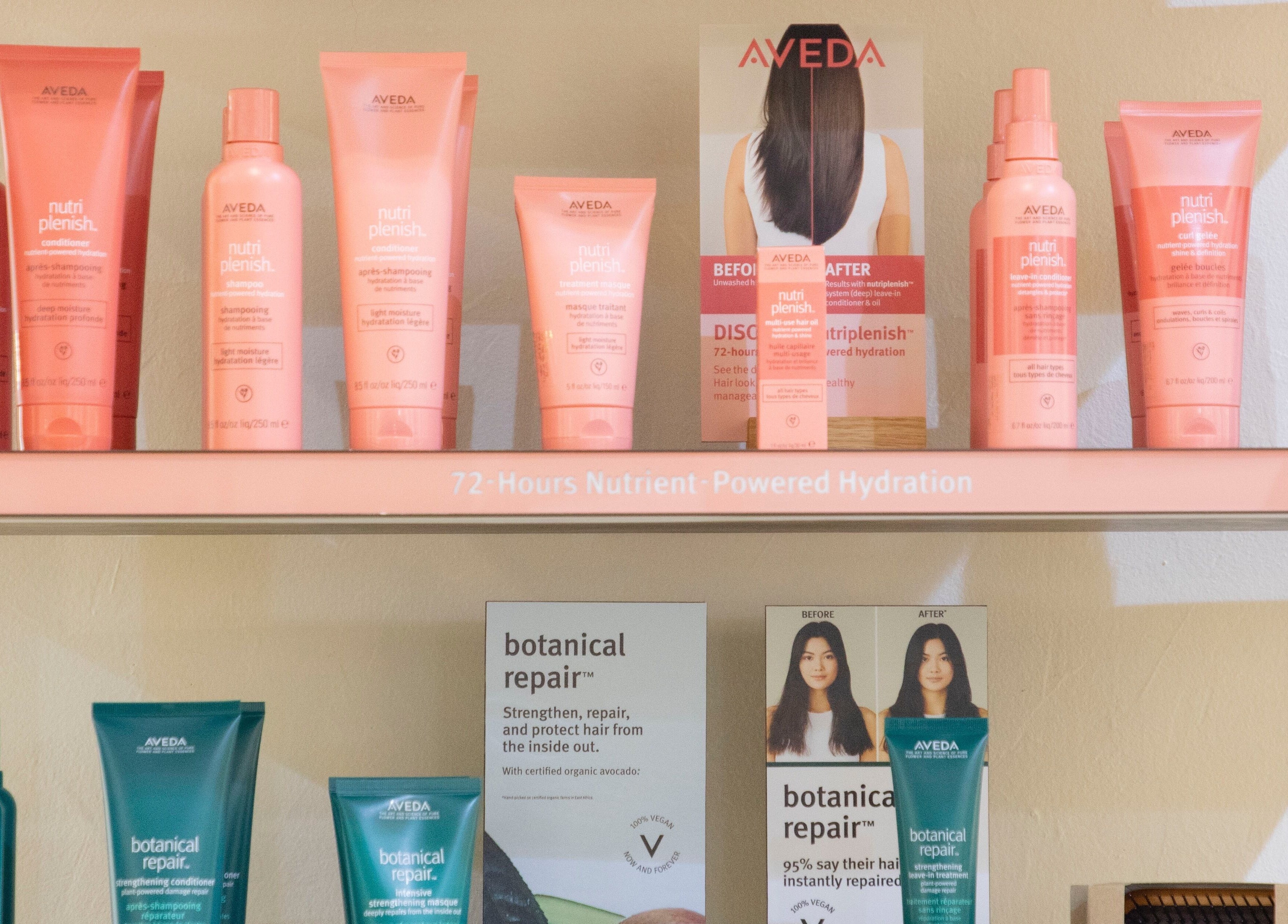 Aveda hair care products on display at The Space Beauty Lounge, أبوظبي, Abu Dhabi, AE.