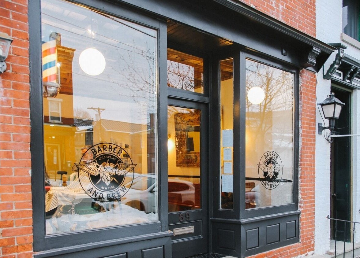 Front view of Bar•Ber in Cold Spring, New York, US showcasing its inviting entrance and signage.