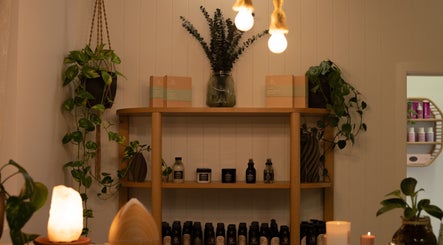 Inviting shelf with organic products at Amara Organic Hair (Burleigh Heads), Burleigh Heads, Queensland, AU.