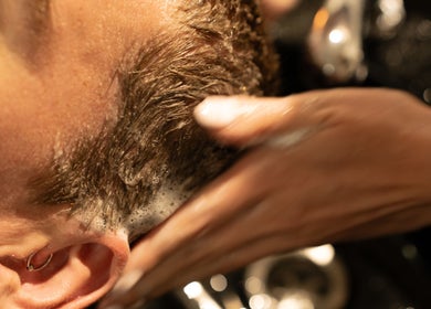 Close-up of a rejuvenating hair wash at Amara Organic Hair, Burleigh Heads, Queensland, AU.
