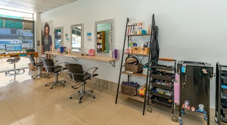 Modern beauty stations at Hideaway Hair, Moffat Beach, Queensland, AU, showcasing elegance and style.
